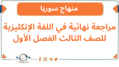 مراجعة نهائية في اللغة الإنكليزية للصف الثالث الفصل الأول