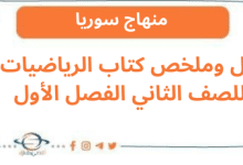 حل وملخص كتاب الرياضيات للصف الثاني الفصل الأول