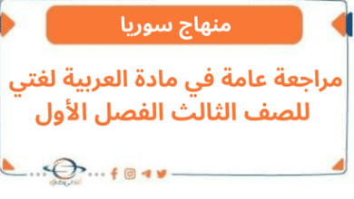 مراجعة عامة في مادة العربية لغتي للصف الثالث الفصل الأول