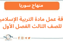 ورقة عمل مادة التربية الإسلامية للصف الثالث الفصل الأول
