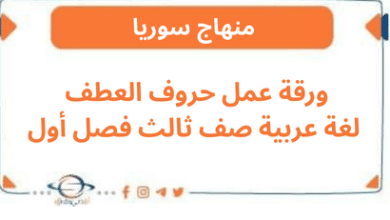 ورقة عمل حروف العطف لغة عربية صف ثالث فصل أول