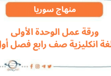 ورقة عمل الوحدة الأولى لغة انكليزية صف رابع فصل أول