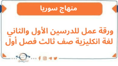 ورقة عمل للدرسين الأول والثاني لغة انكليزية صف ثالث فصل أول
