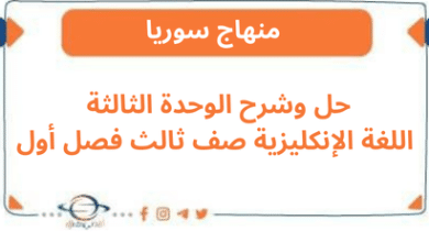 حل وشرح الوحدة الثالثة اللغة الإنكليزية صف ثالث فصل أول
