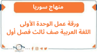 ورقة عمل الوحدة الأولى اللغة العربية صف ثالث فصل أول