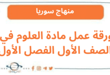 ورقة عمل مادة العلوم في الصف الأول الفصل الأول