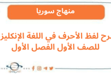 شرح لفظ الأحرف في اللغة الإنكليزية للصف الأول الفصل الأول
