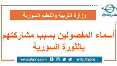 أصدرت وزارة التربية والتعليم في سوريا قائمة بأسماء المفصولين