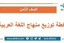 خطة توزيع منهج اللغة العربية الصف الثامن الأساسي في سوريا