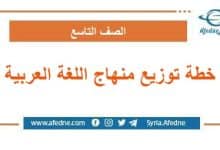 خطة توزيع منهج اللغة العربية الصف التاسع سوريا