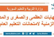 النهايات العظمى والصغرى والمدة الزمنية لامتحانات التعليم العام